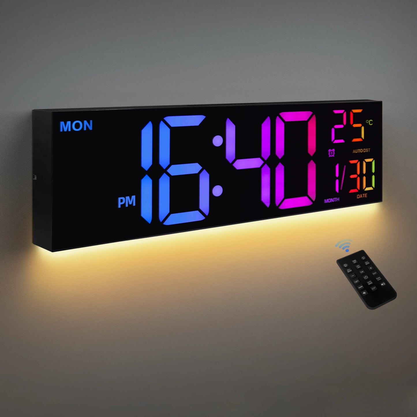 Digital Wall Clock With Large LED Display And Remote Temperature