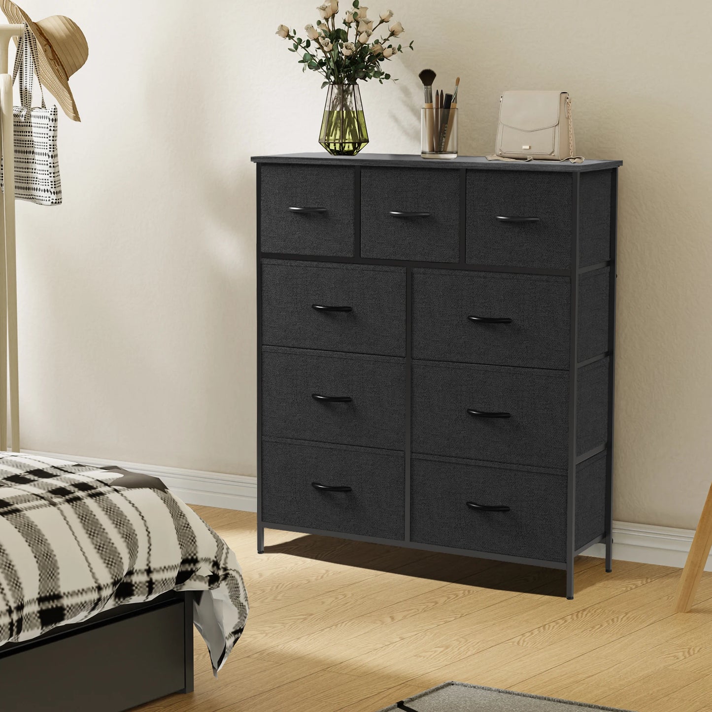 JHK Dresser With 9 Fabric Storage Drawers Wardrobe For Bedroom