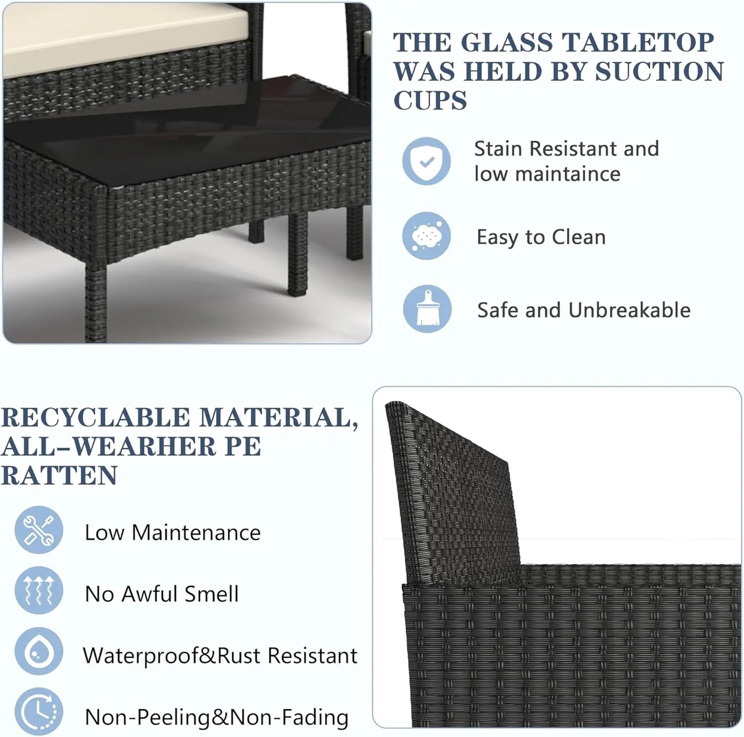 4 Piece Outdoor Patio Furniture Set Wicker Rattan With Waterproof Cushions