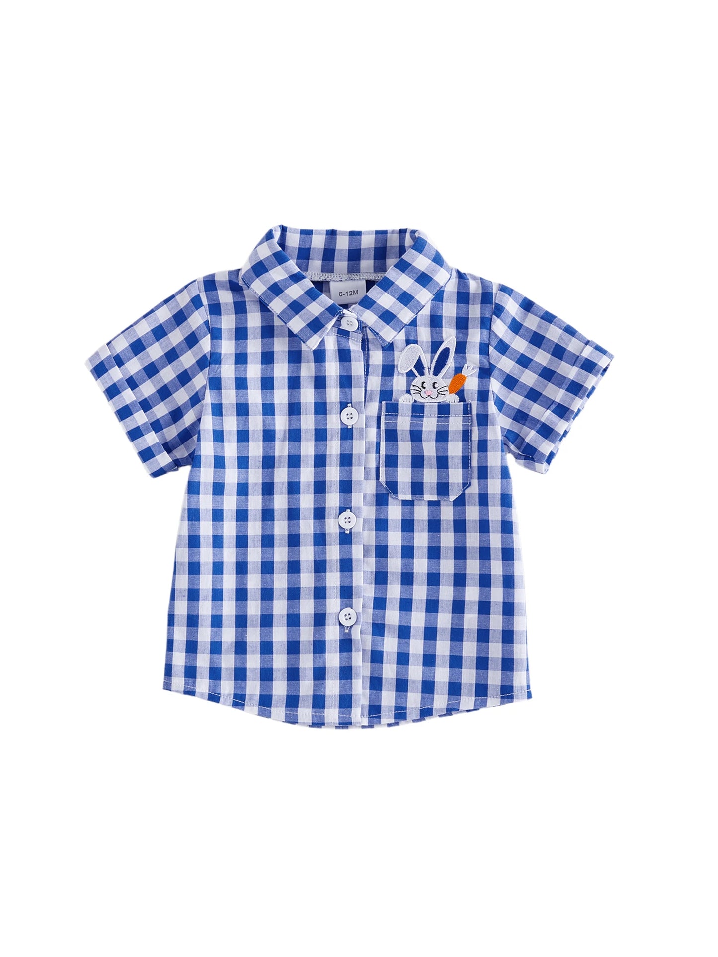 Toddler Easter Outfit Set With Bunny Embroidered Shirt And Plaid Shorts