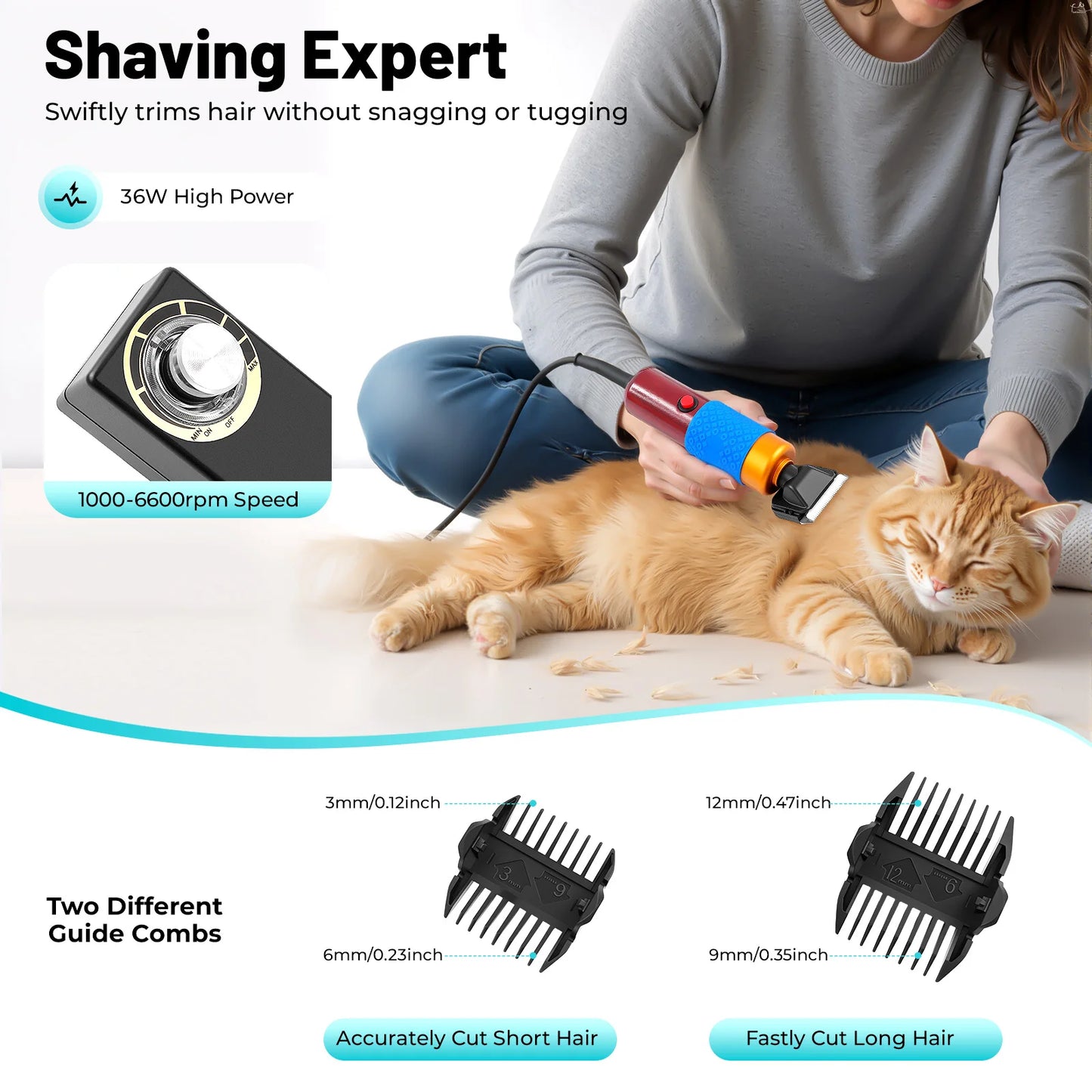 36W Variable Speed Electric Pet Clipper Low Noise Grooming