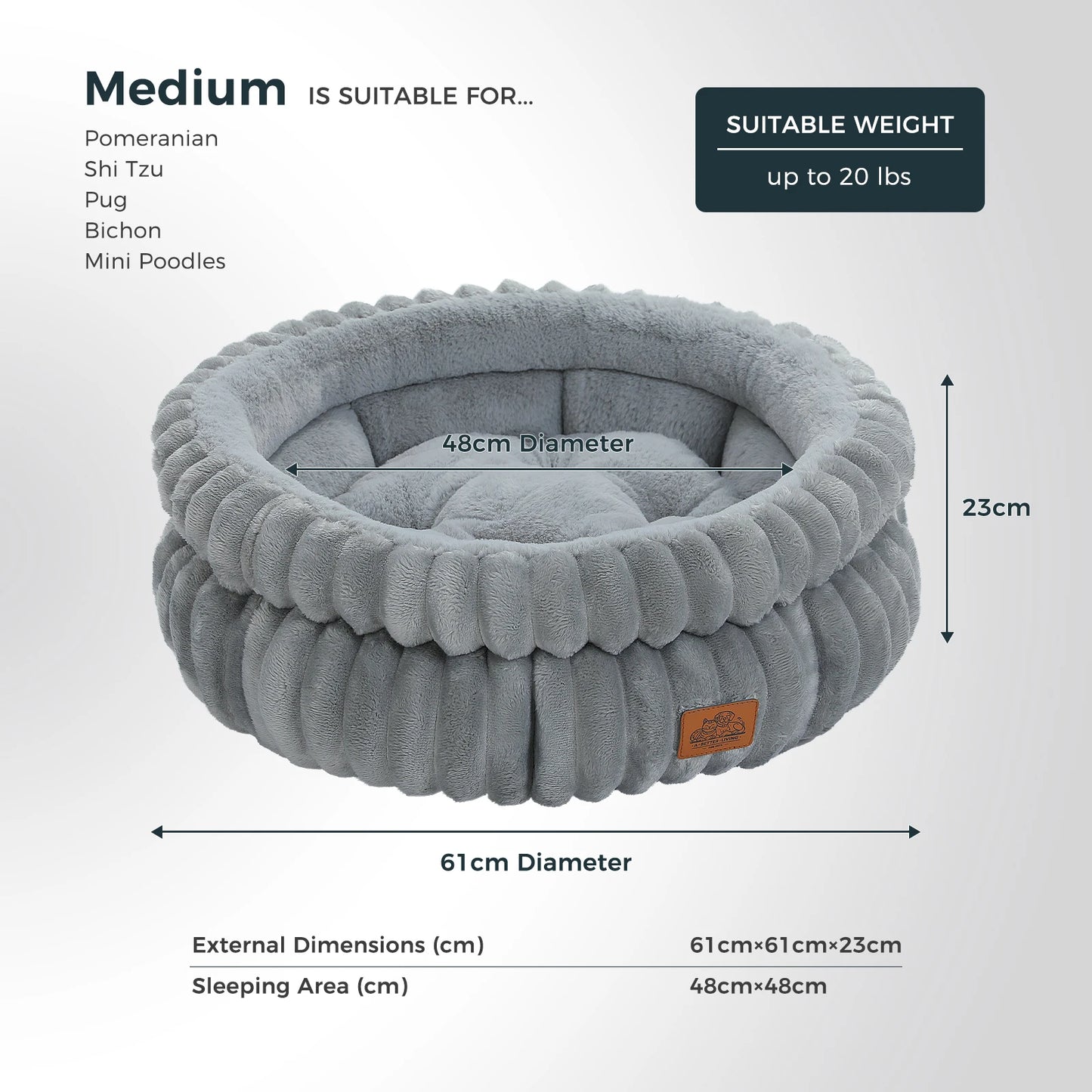 PAWZ Road Dog Bed Indoor Washable Round Pet Bed Premium