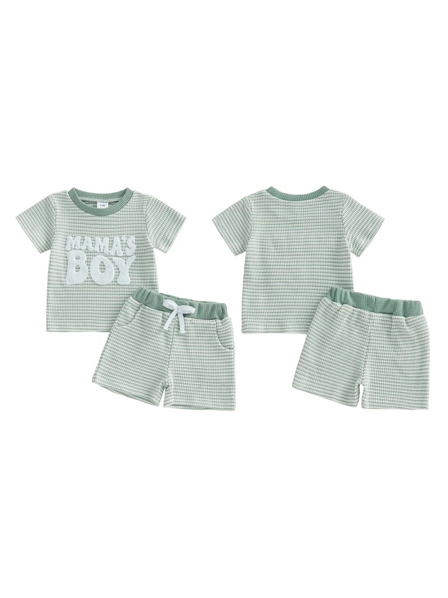 NONECN Baby Boy Summer Clothes Set Embroidered Striped Tee Shorts