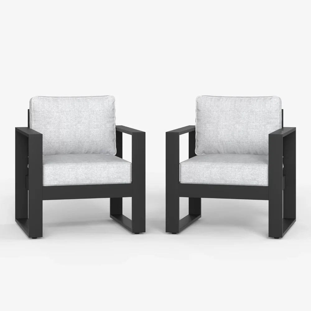 Outdoor Aluminum Patio Chair Set Of 2 With Washable Cushions