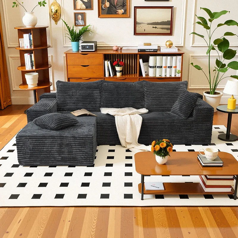 Corduroy L Shaped Sofa Bed With Deep Seat Comfort Durable