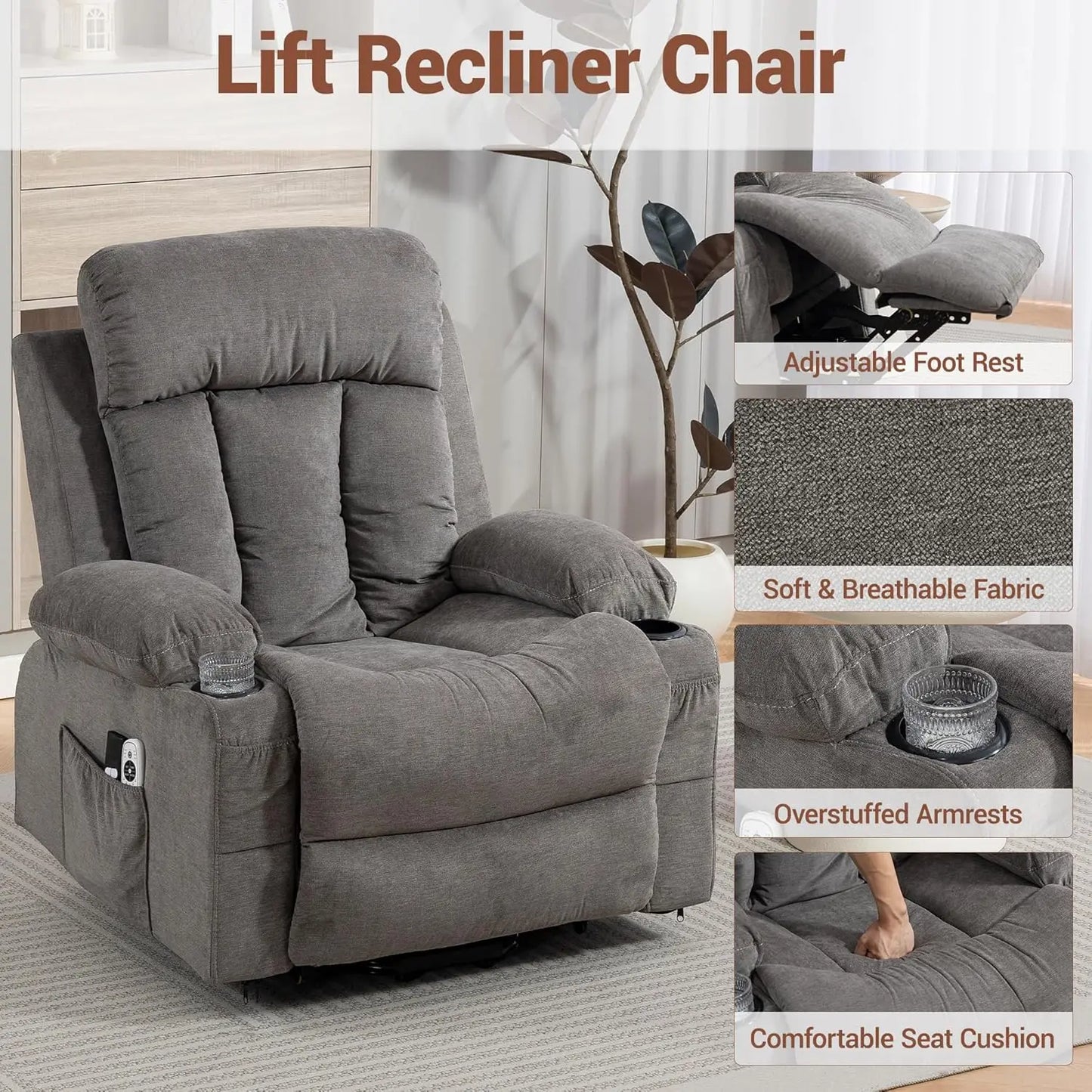 Power Lift Recliner Massage Chair For Elderly With Lumbar Heat