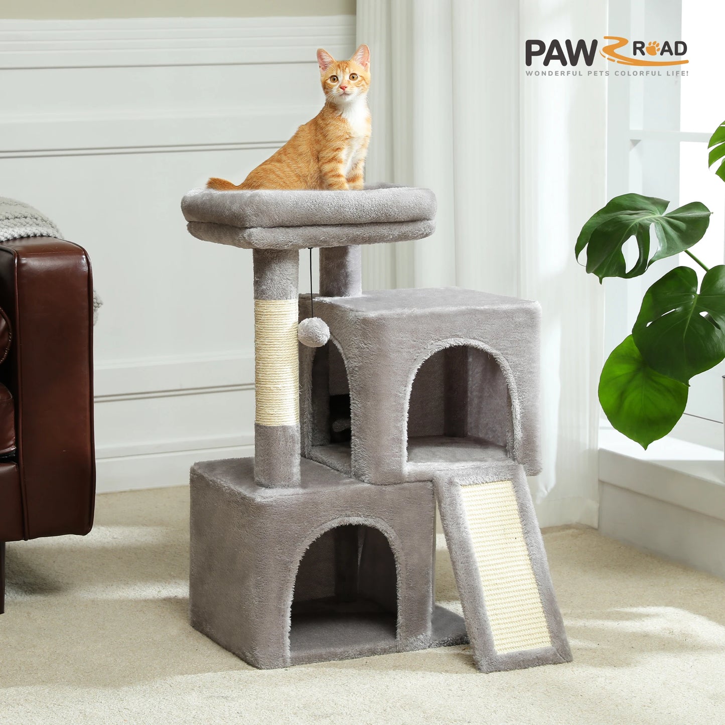 PEQULTI Cat Tree With Natural Sisal Scratching Post And Condo