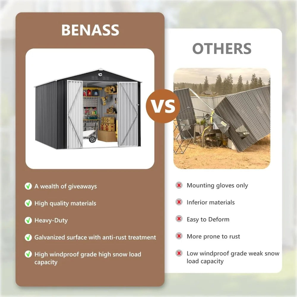 Metal Outdoor Storage Shed With Lockable Doors Waterproof