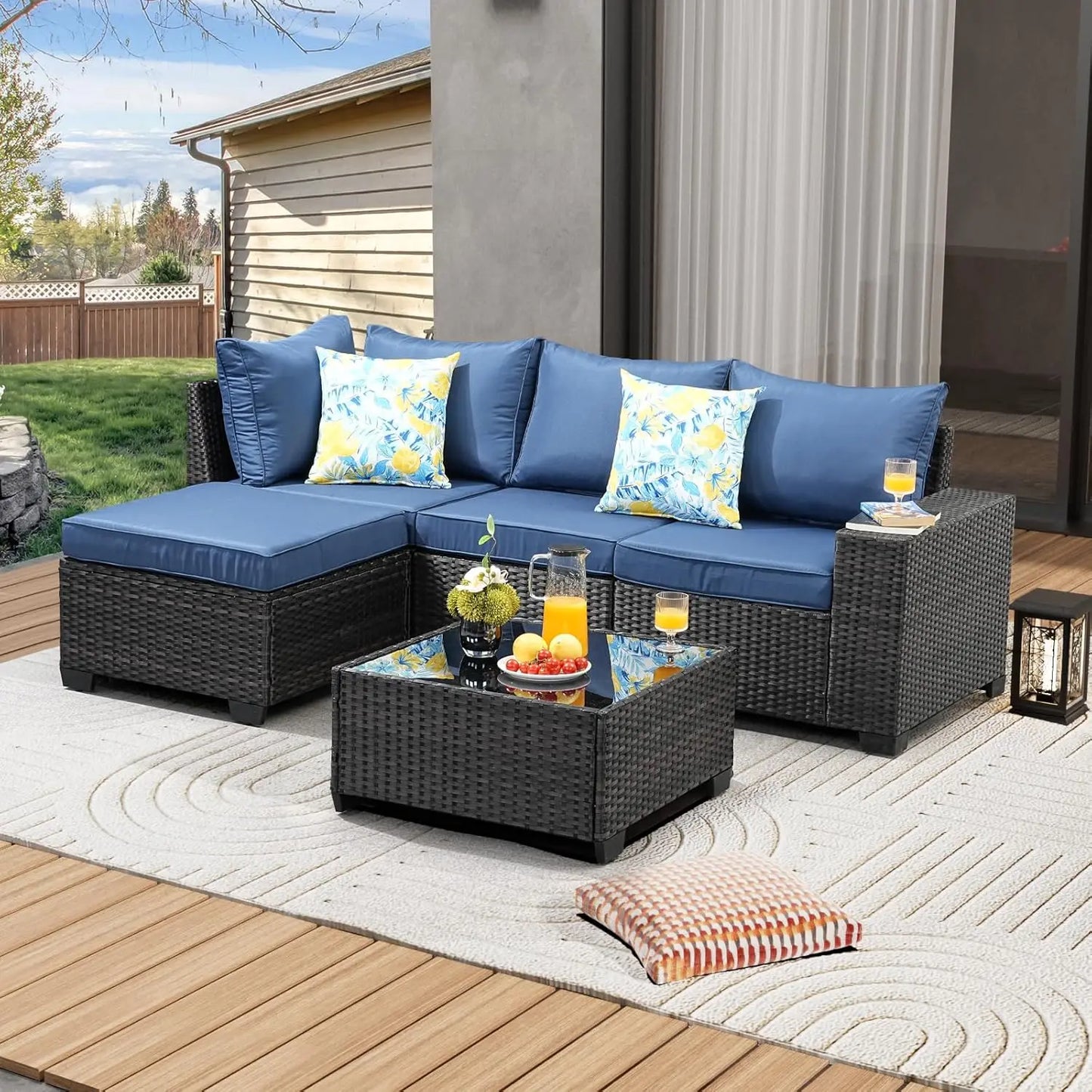 HUANZHUANG 5 Piece OutdoorPatio Furniture Set AllWeather Wicker Sofa