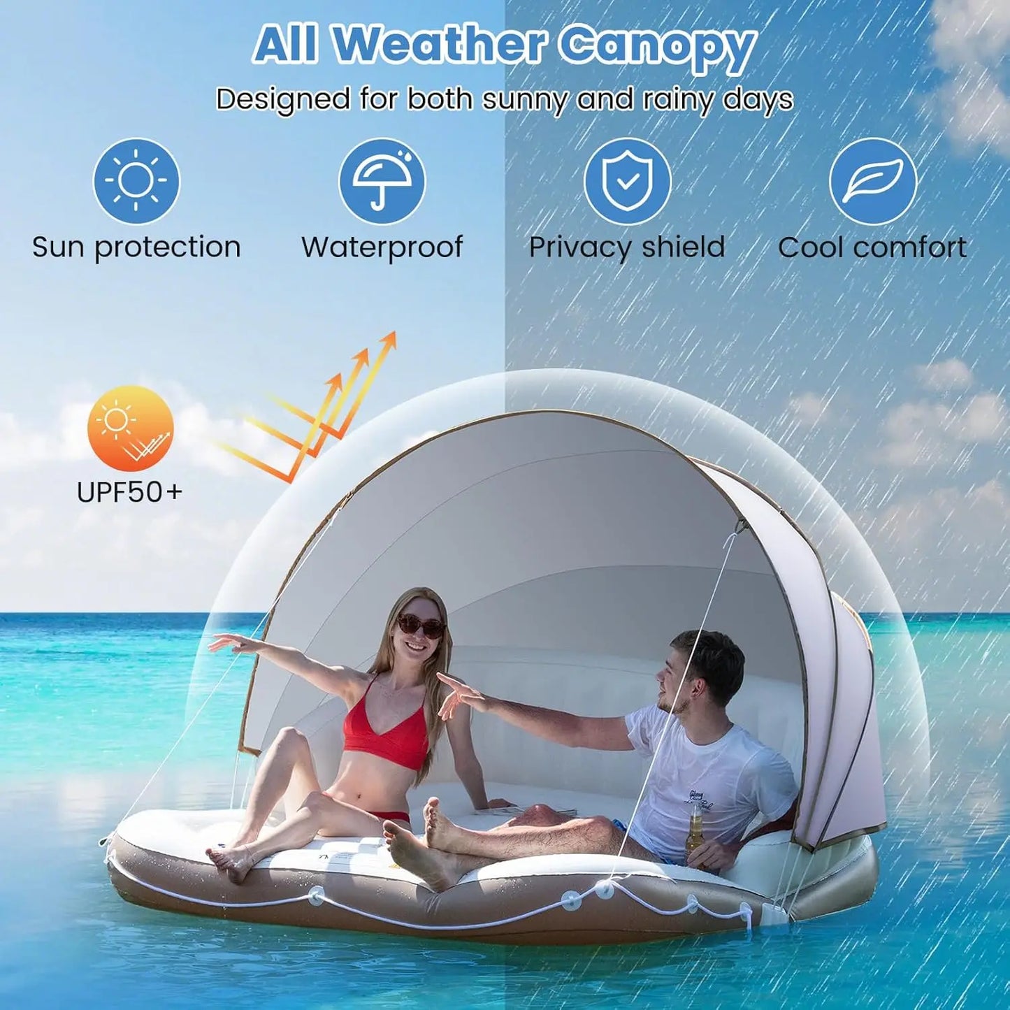 Moccha Inflatable Island With Canopy Party Floats SPF50 Sunshade