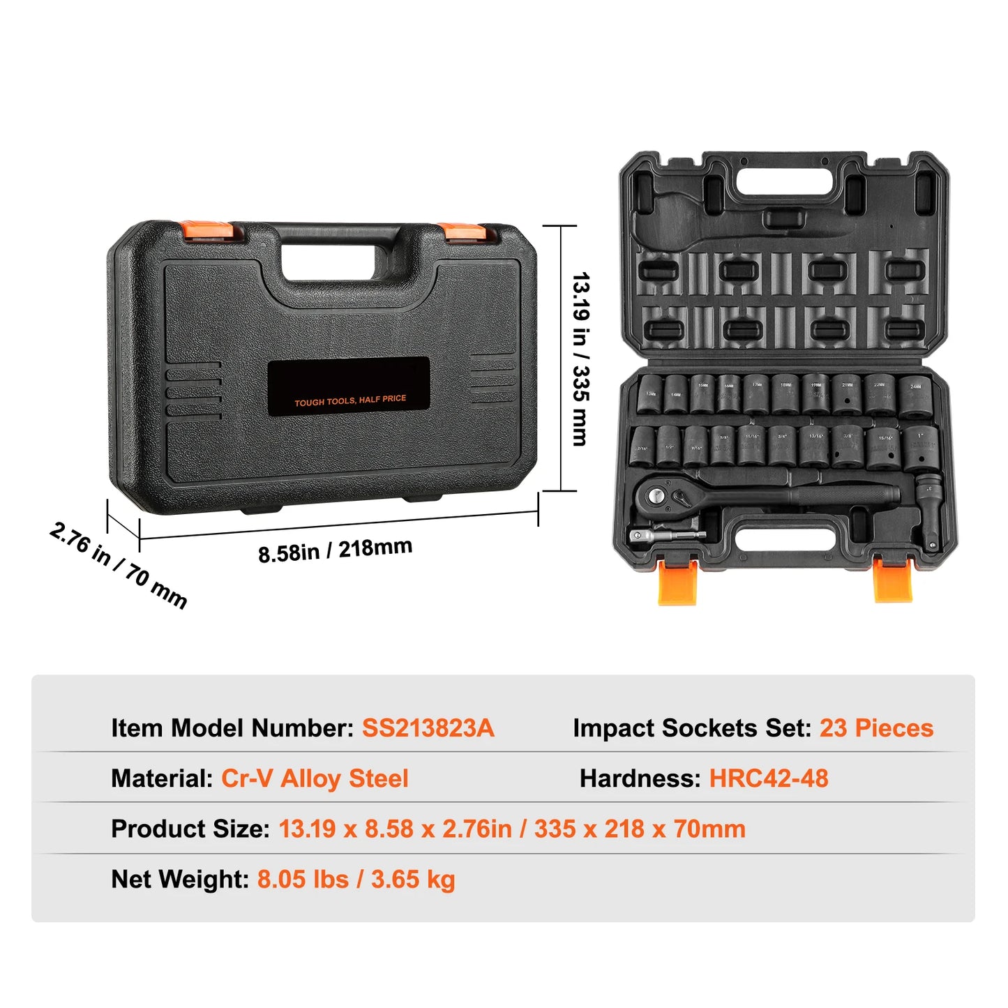 SucceBuy Impact Socket Set Deep SAE Metric CrMo Alloy Steel