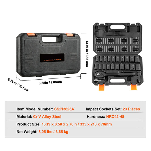 SucceBuy Impact Socket Set Deep SAE Metric CrMo Alloy Steel