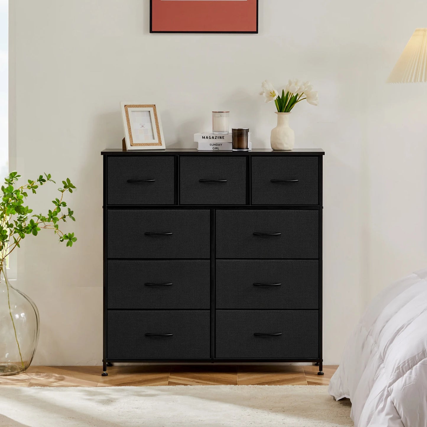 JHK Dresser With 9 Fabric Storage Drawers Wardrobe For Bedroom