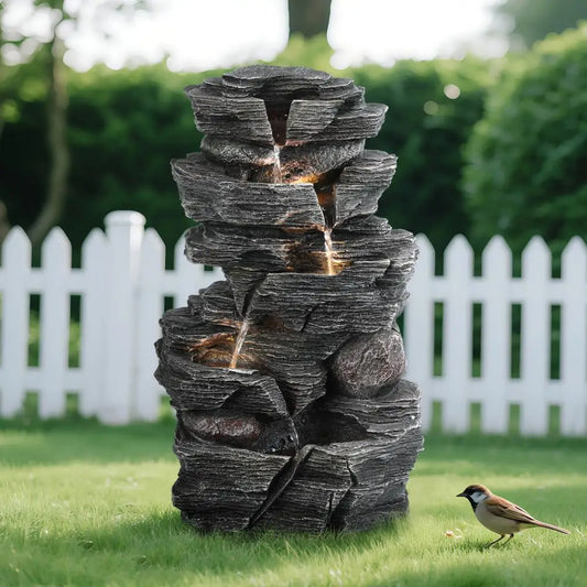Rock Waterfall Garden Fountain With LED Light For Outdoor Decor