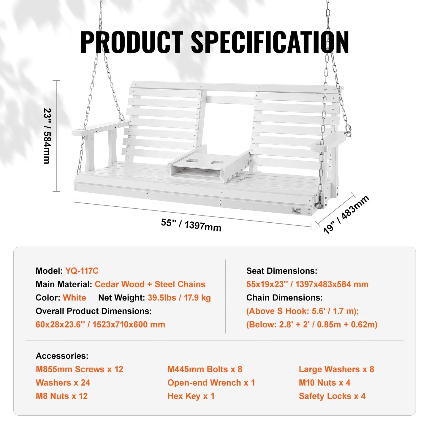 SucceBuy Wooden Porch Swing Patio Bench With 880 Lbs Capacity