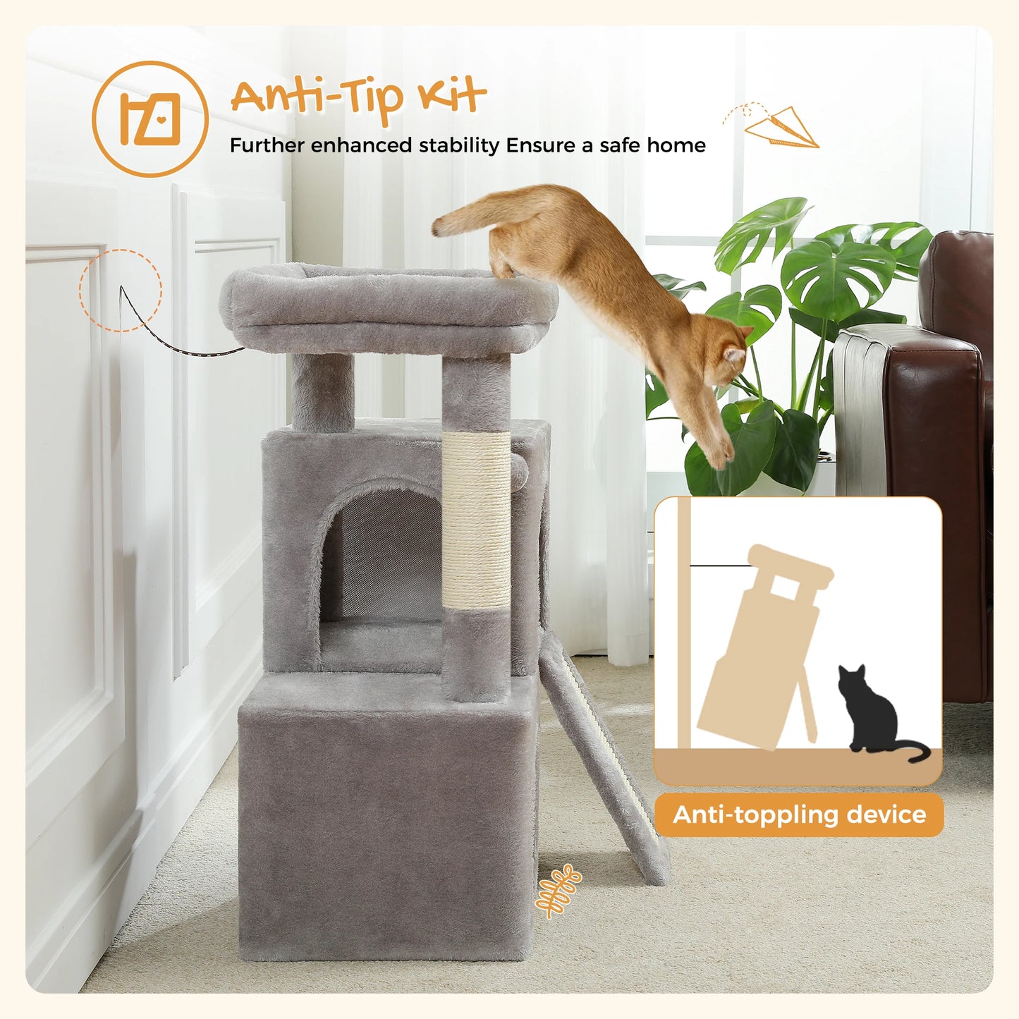 PEQULTI Cat Tree With Natural Sisal Scratching Post And Condo