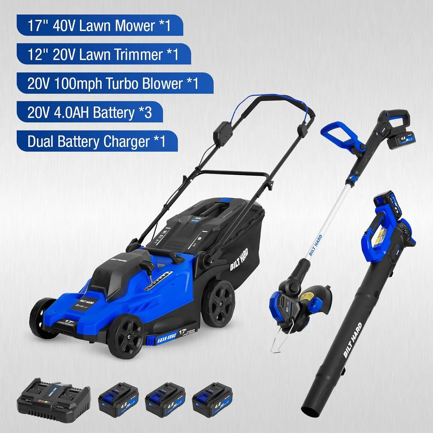 40V Cordless Lawn Mower And String Trimmer Leaf Blower Set