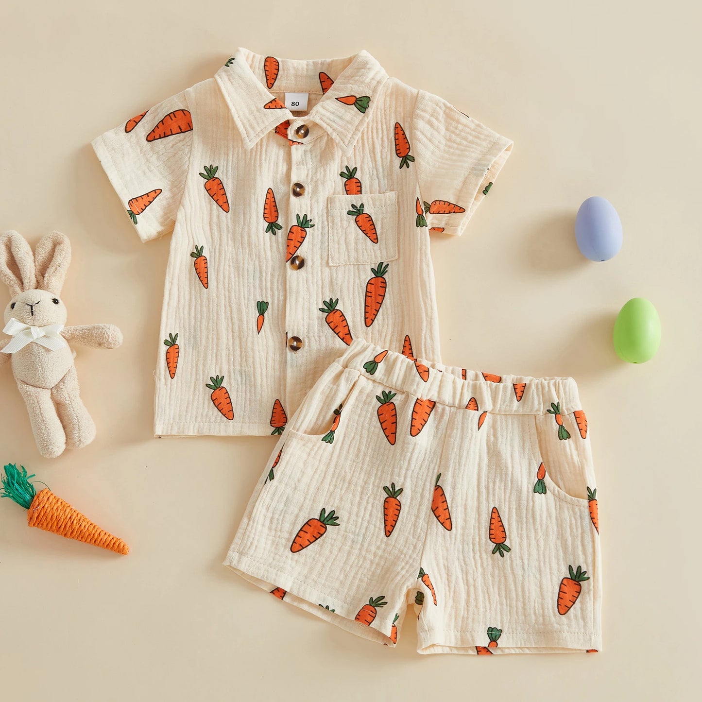 Toddler Easter Outfit Carrot Print Short Sleeve Shirt And Shorts