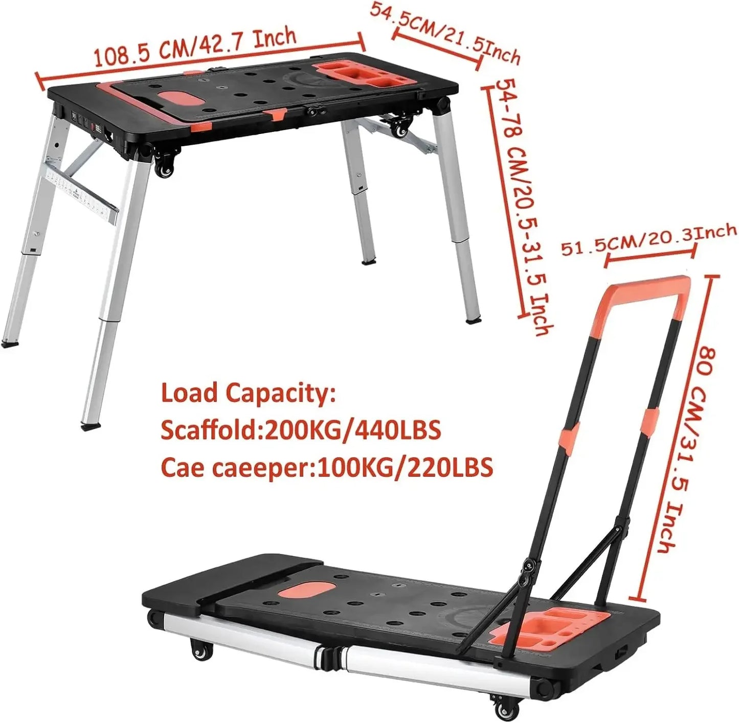 NONEDIY Multifunctional 7-in-1 Portable Folding Work Table Sawhorse 440lbs