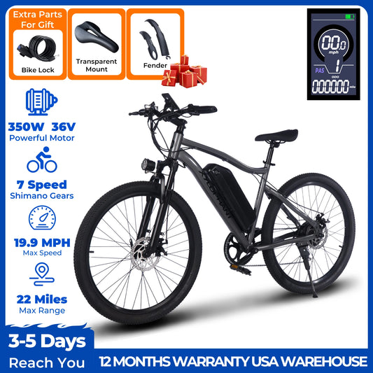 Terrosor Electric Mountain Bike Fat Tire 350W Peak 19.9Mph