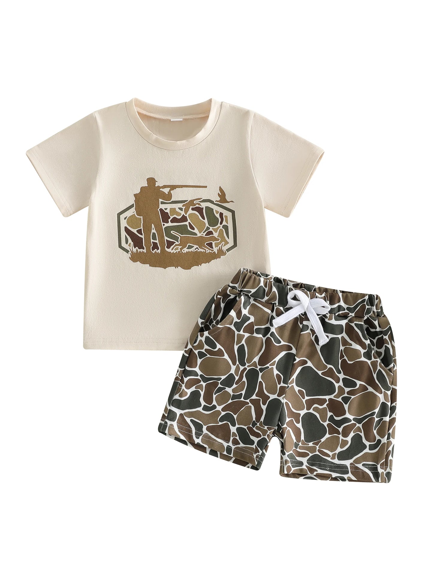 Baby Summer Outfit Set Short Sleeve Tee and Camo Shorts