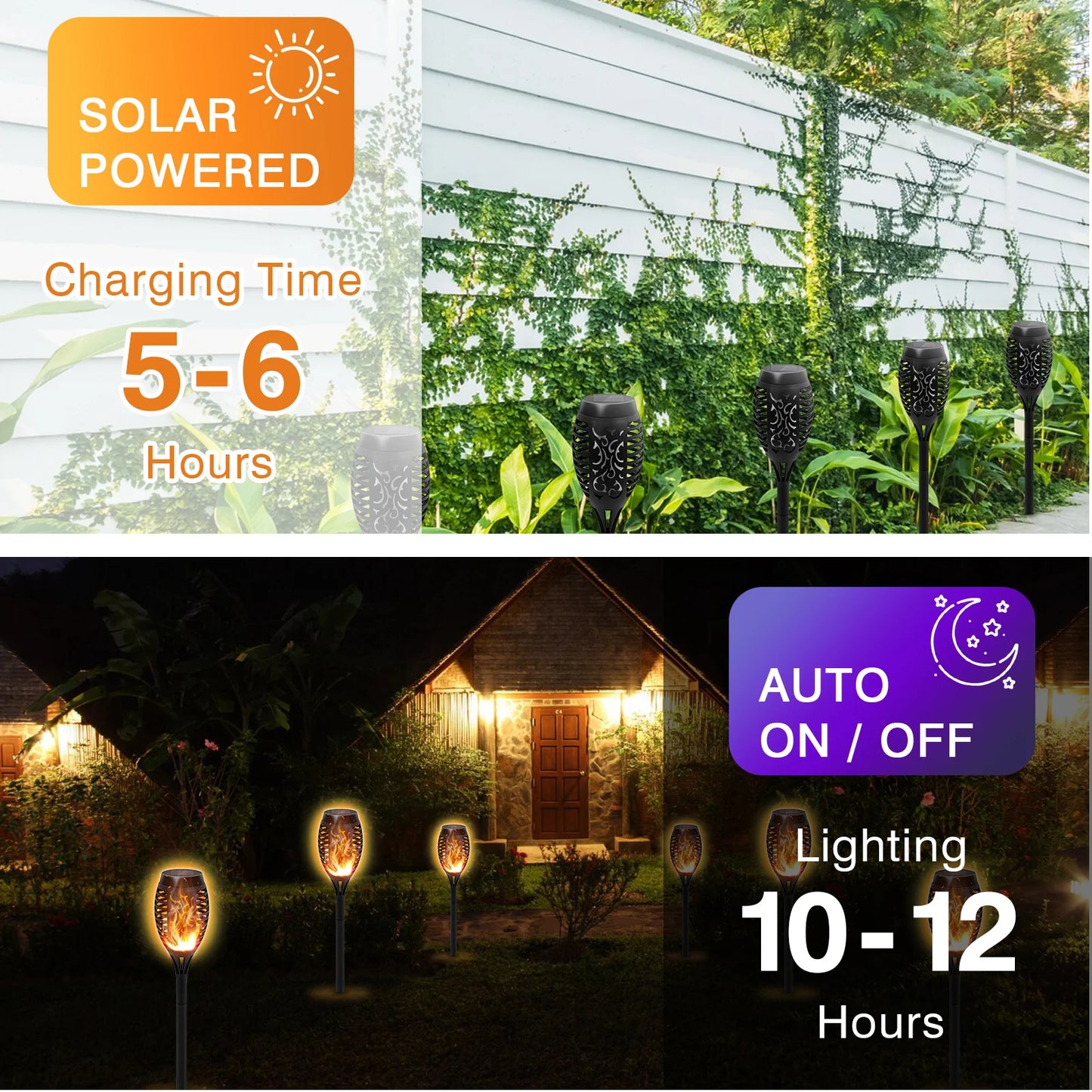 Solar Flame Torch Lights LED Flickering Outdoor Lawn Path Decoration