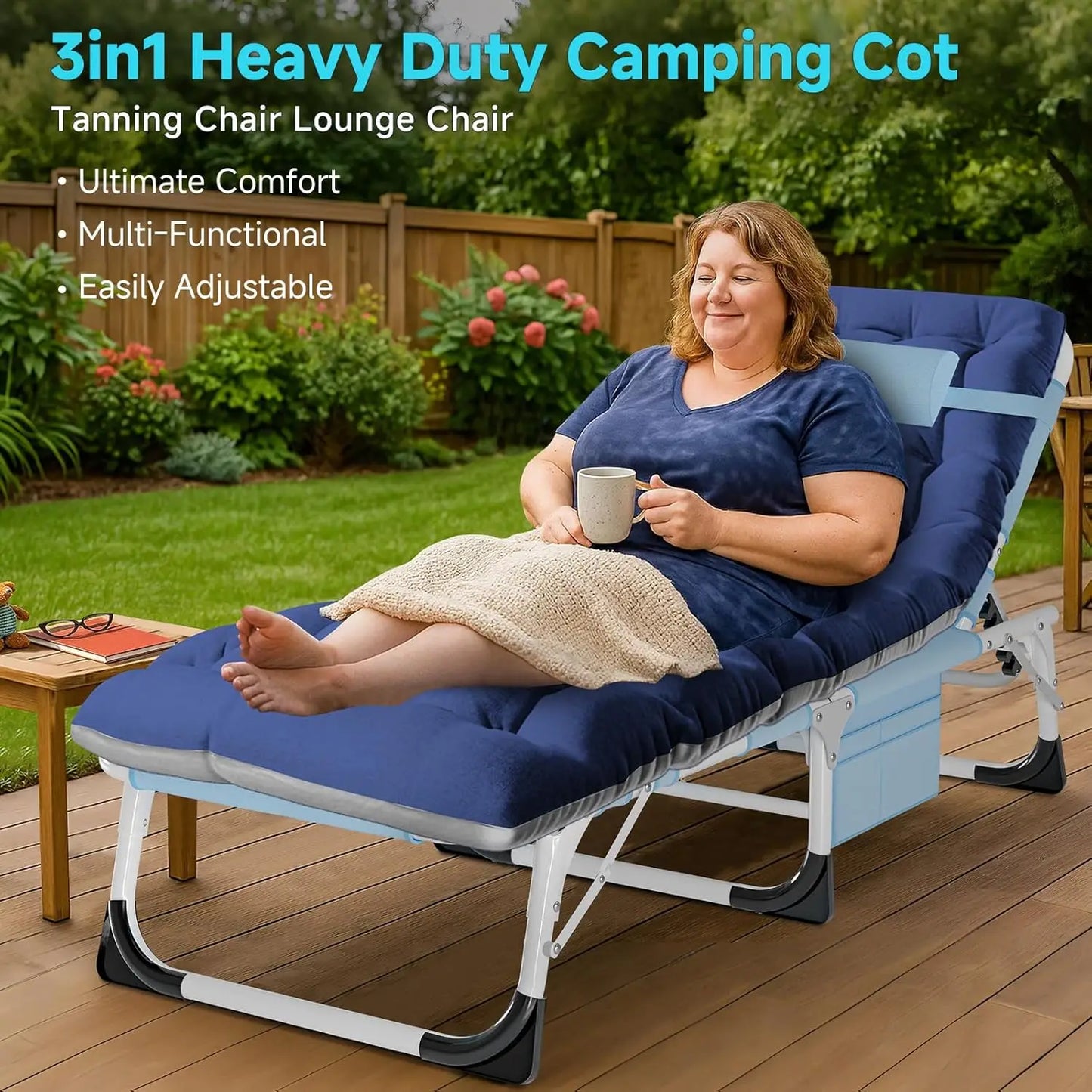 3 In 1 Sun Tanning Chair Folding Chaise Lounge