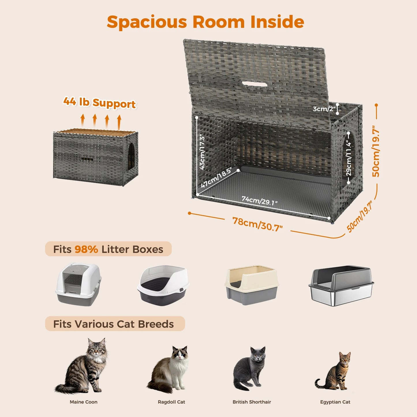 PAWZ Road Rattan Cat Litter Box Enclosure With Door