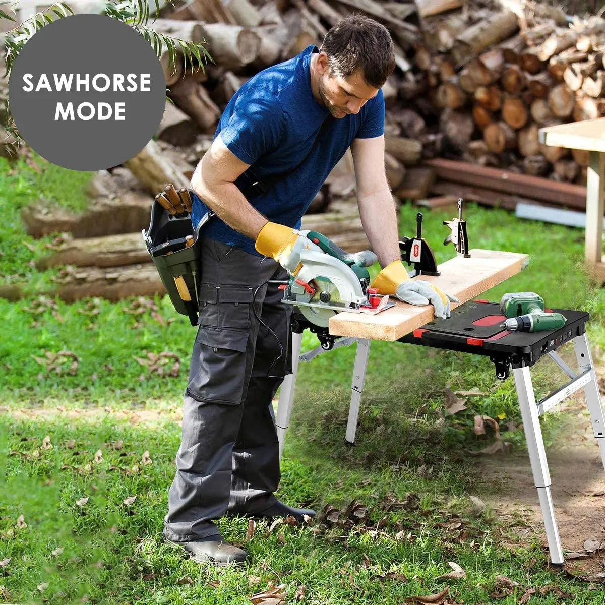 NONEDIY Multifunctional 7-in-1 Portable Folding Work Table Sawhorse 440lbs