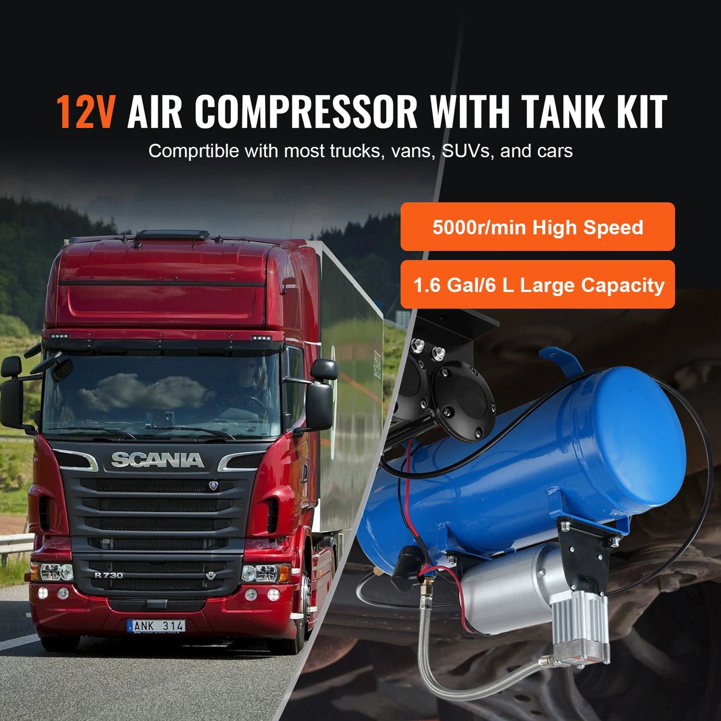 SucceBuy 12V Air Compressor With Tank For Train Horn