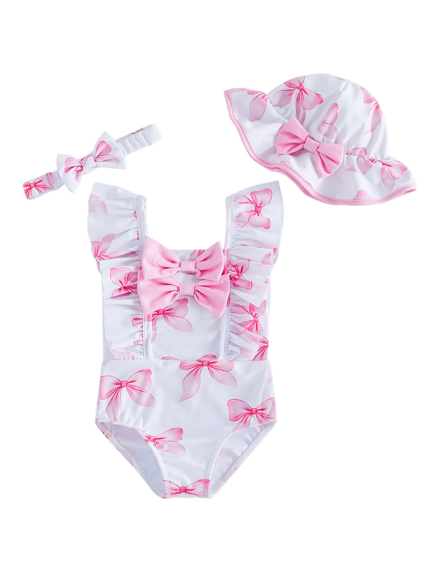 Baby Girls Ruffle Trim Swimsuit With Floral Print Beach Set