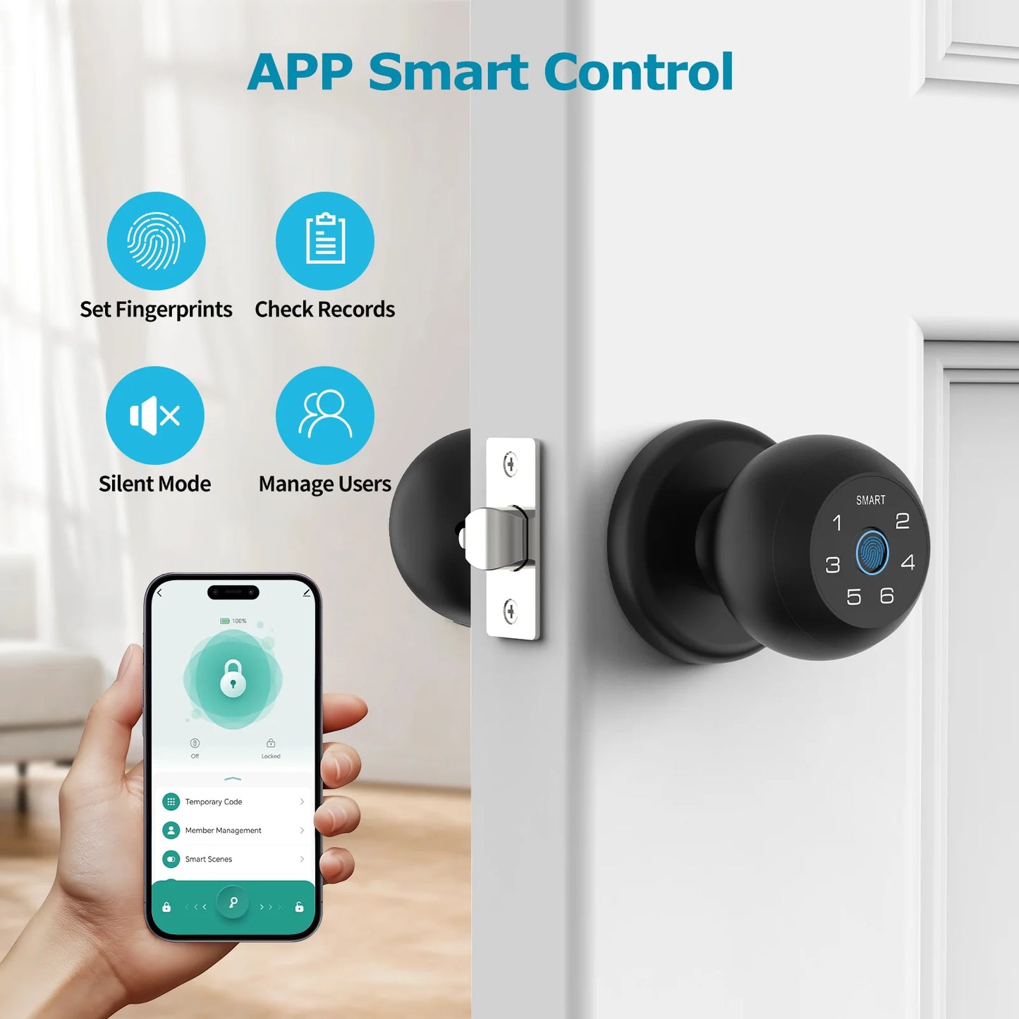 Viladepot Smart Lock Fingerprint Door Lock Type C App Control