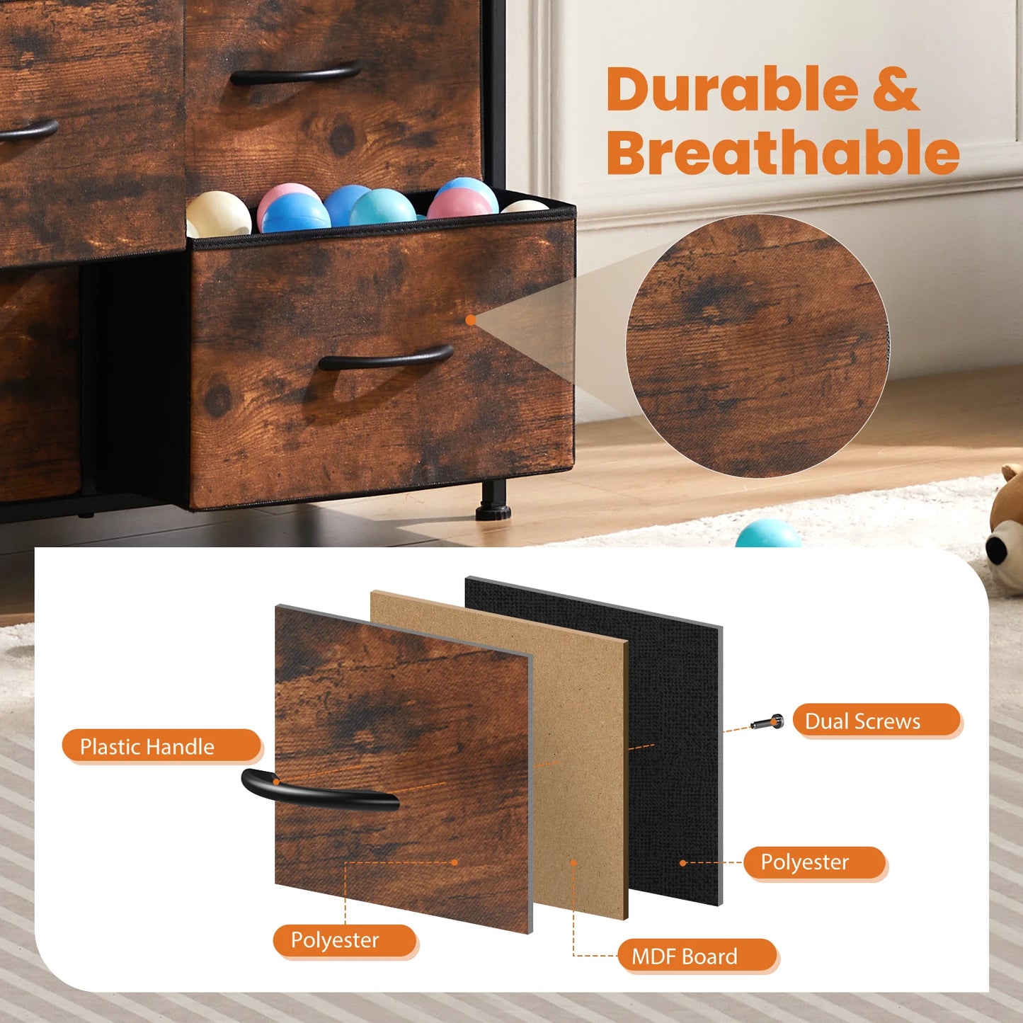 JHK Dresser With 9 Fabric Storage Drawers Wardrobe For Bedroom