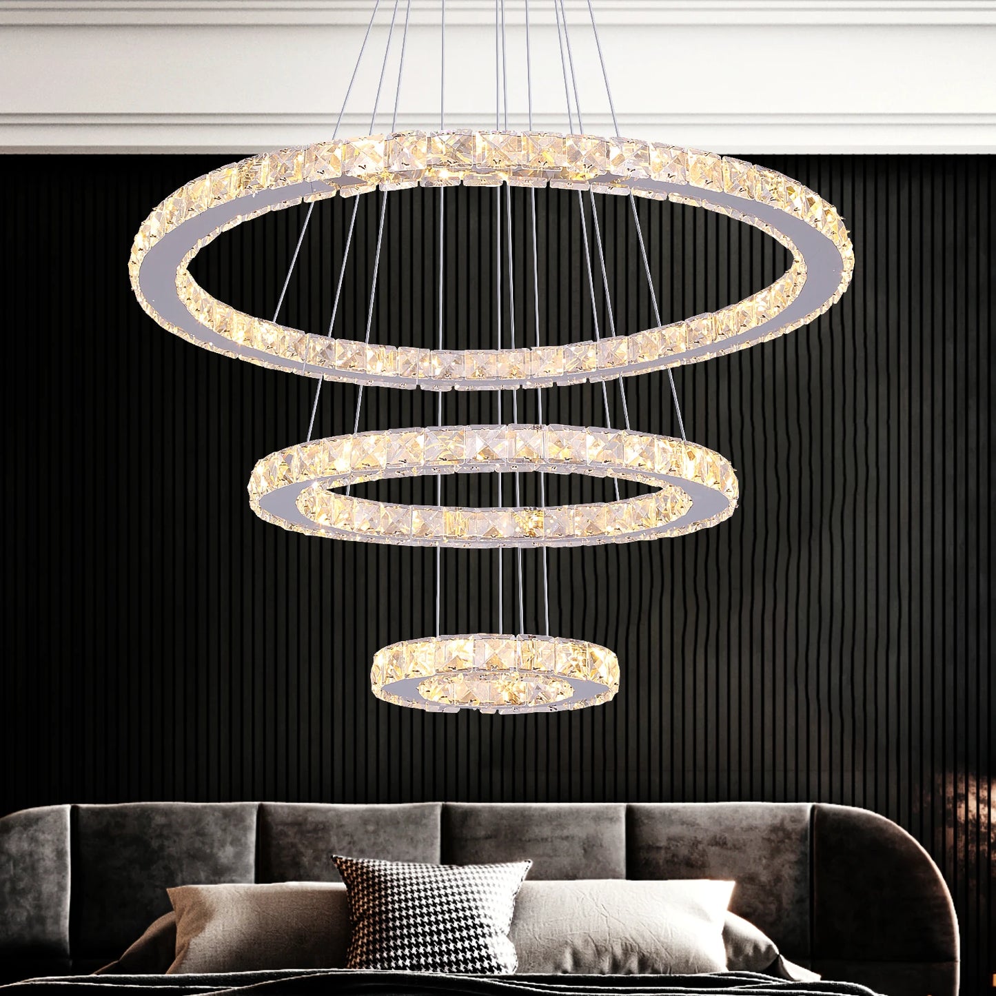 VETRULUS Crystal Ceiling Chandelier Three Ring Pendant Light