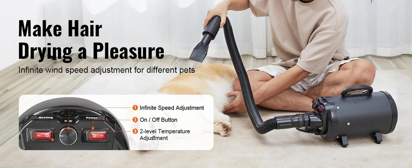 SucceBuy 2800W Dog Blow Dryer With Adjustable Speed And Nozzles