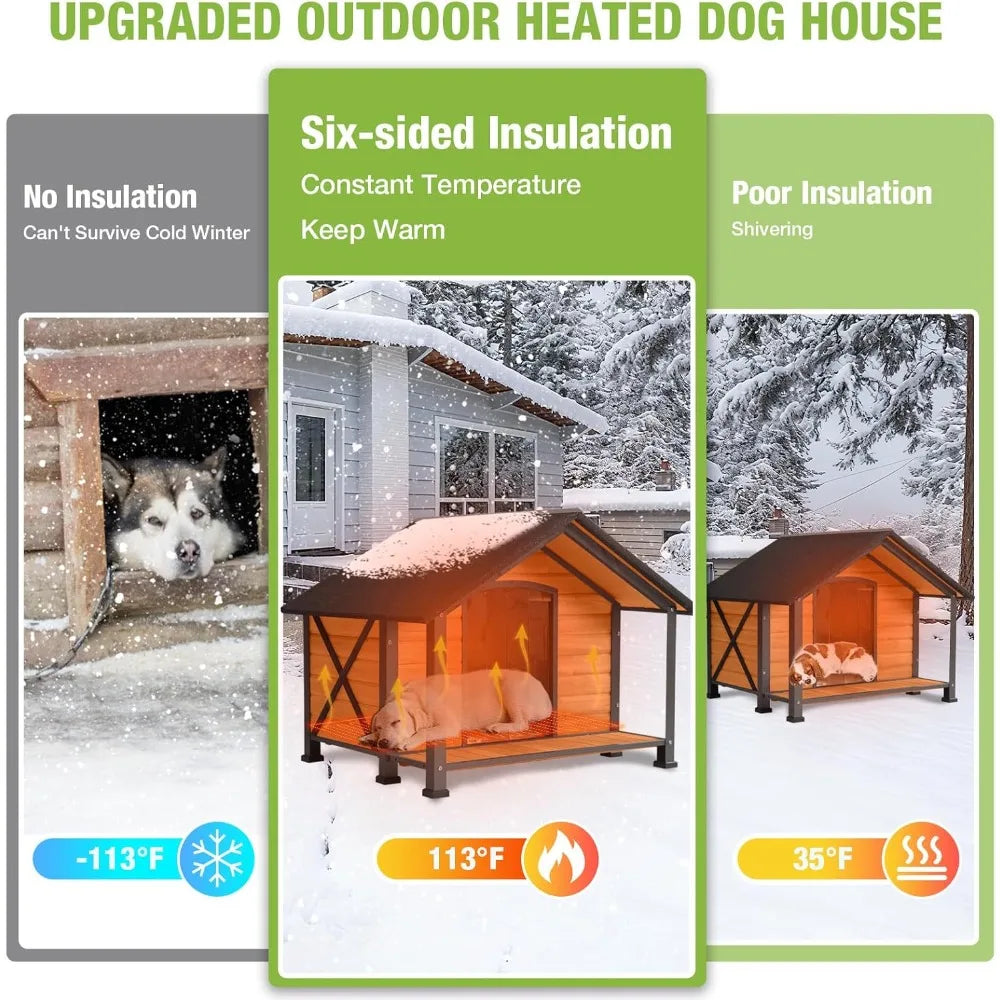 Heated Wooden Outdoor Dog House Kennel With Heating Pad