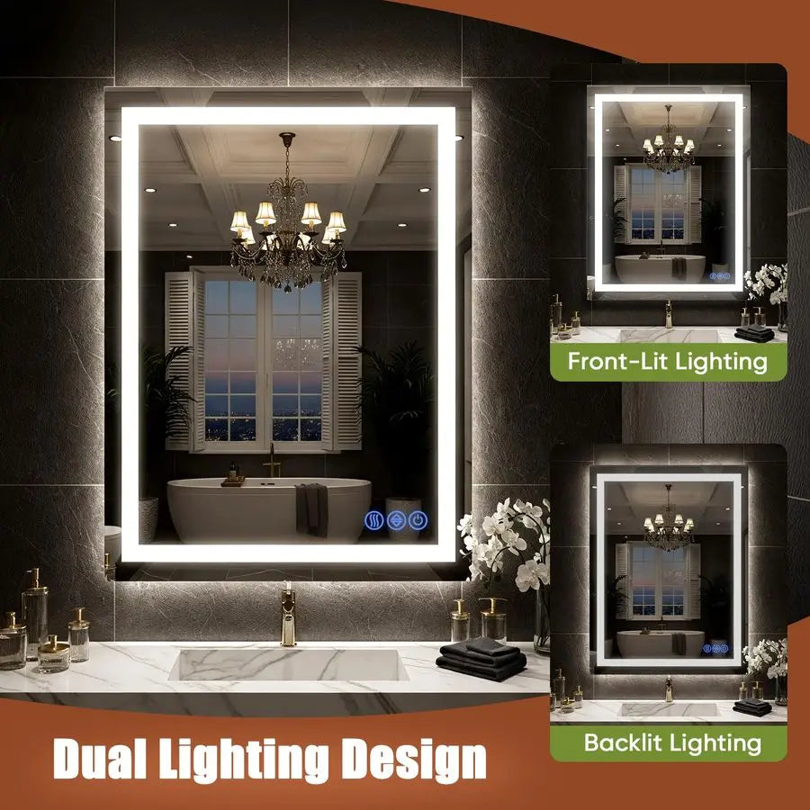 LED Bathroom Mirror With Front And Back Lighting And Dimmer