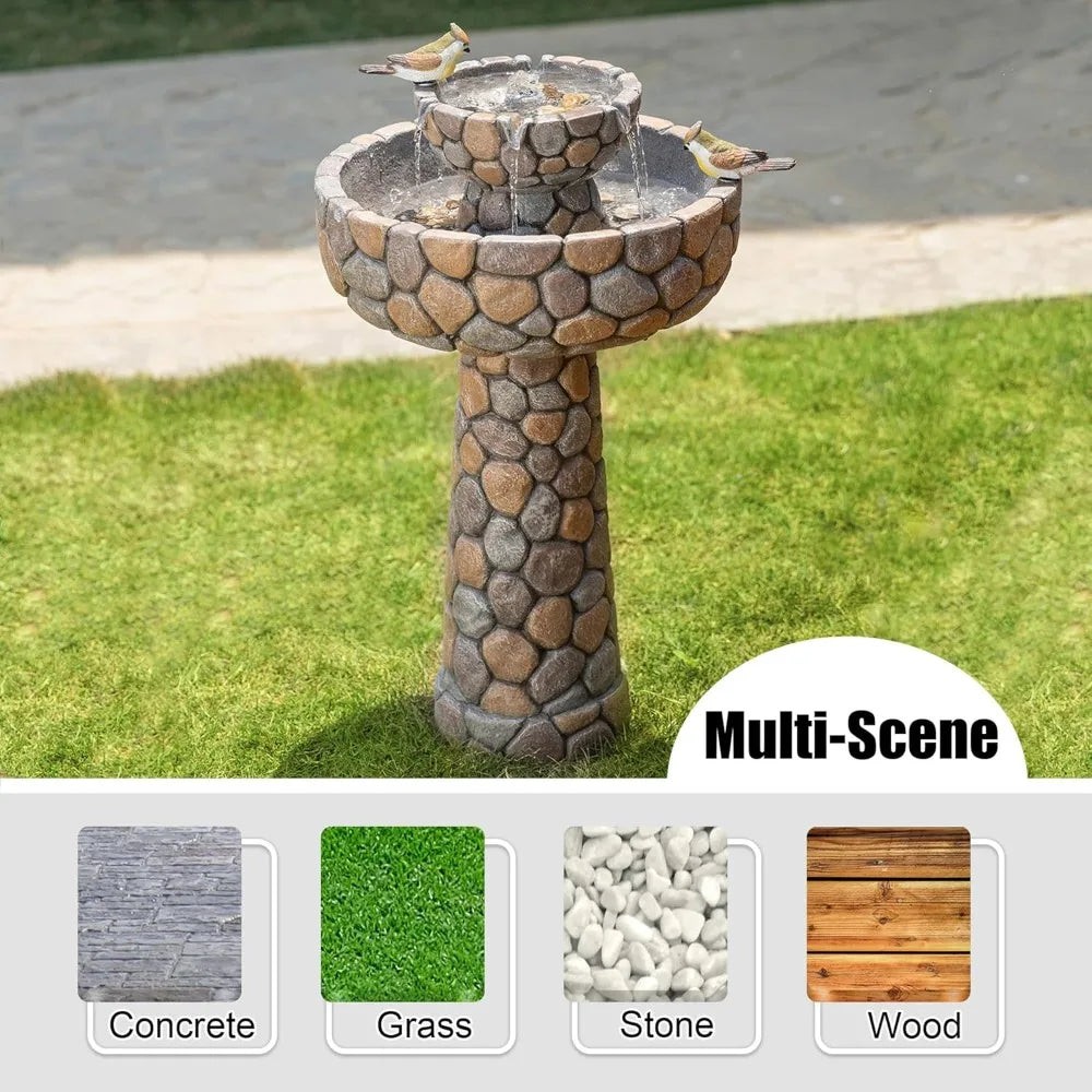 Stone Like Outdoor Water Fountain With Birds Bird Bath Decor