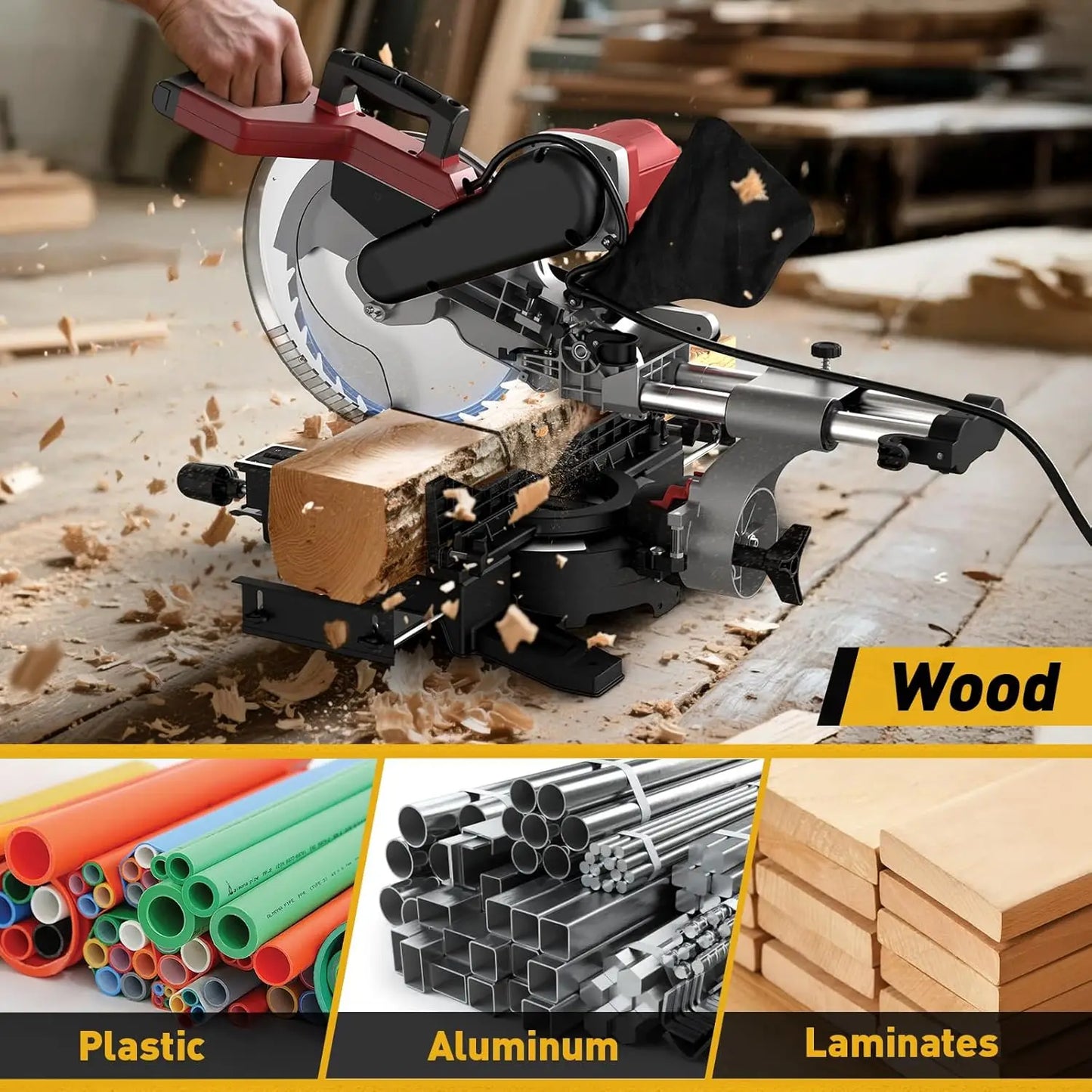 Marvtool JS-1207C3 Sliding Compound Miter Saw Dual-Bevel 0-45 Degrees