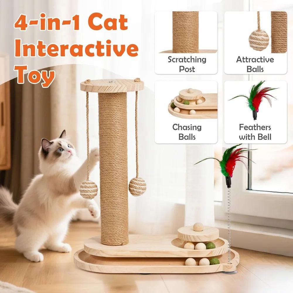 KYJGCN Sisal Cat Scratching Post Indoor Two Tier Ball Track Toy