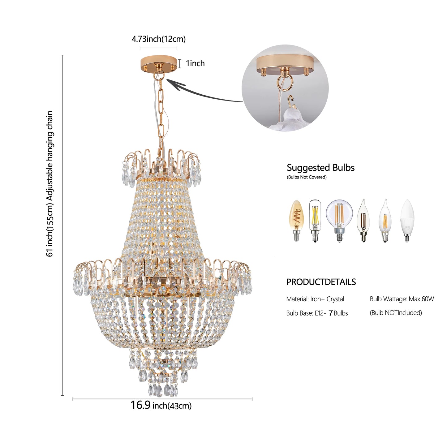 ARLGSITE Luxury Crystal Chandelier K9 Crystals Ceiling Pendant Light