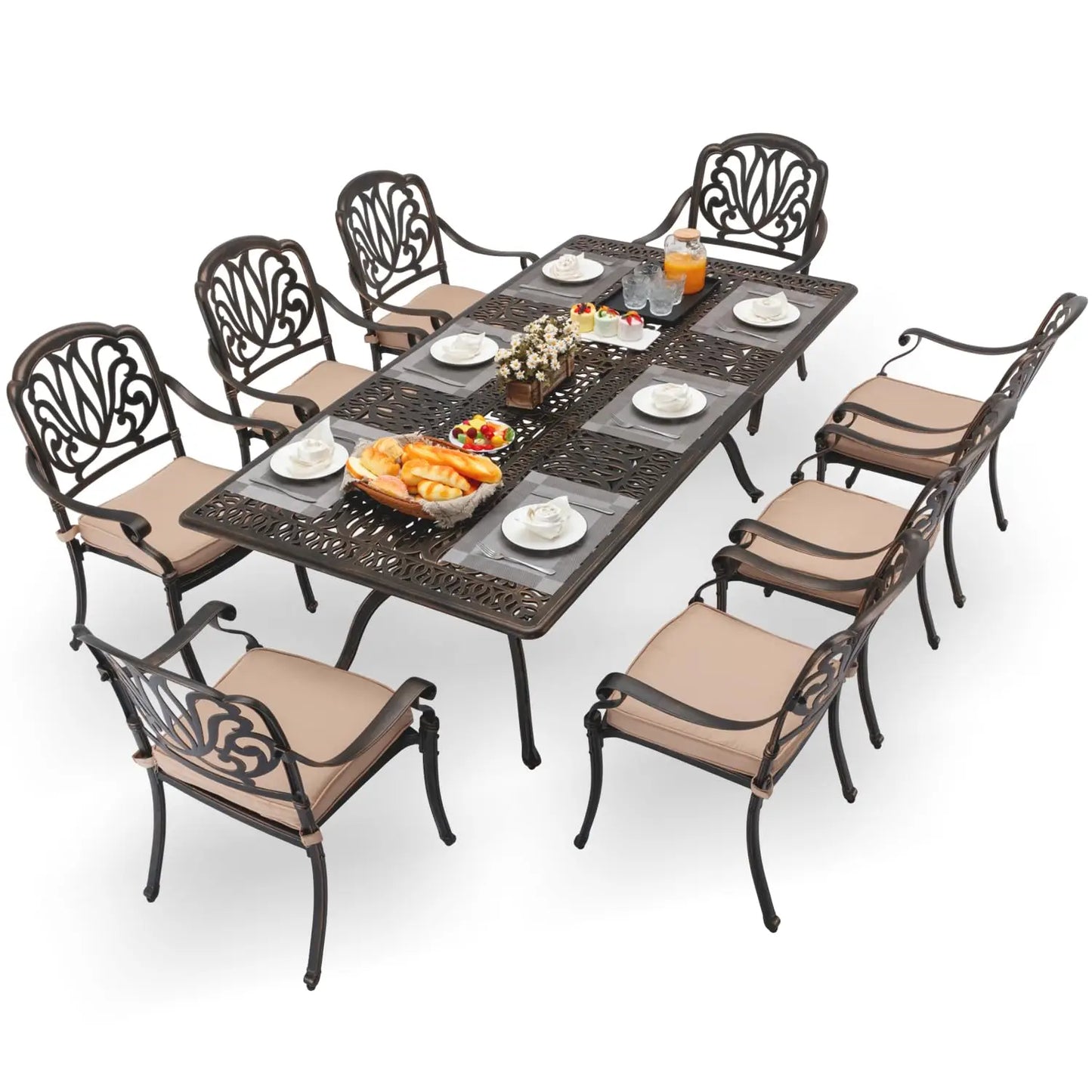 Cast Aluminum Patio Dining Set With Umbrella Hole