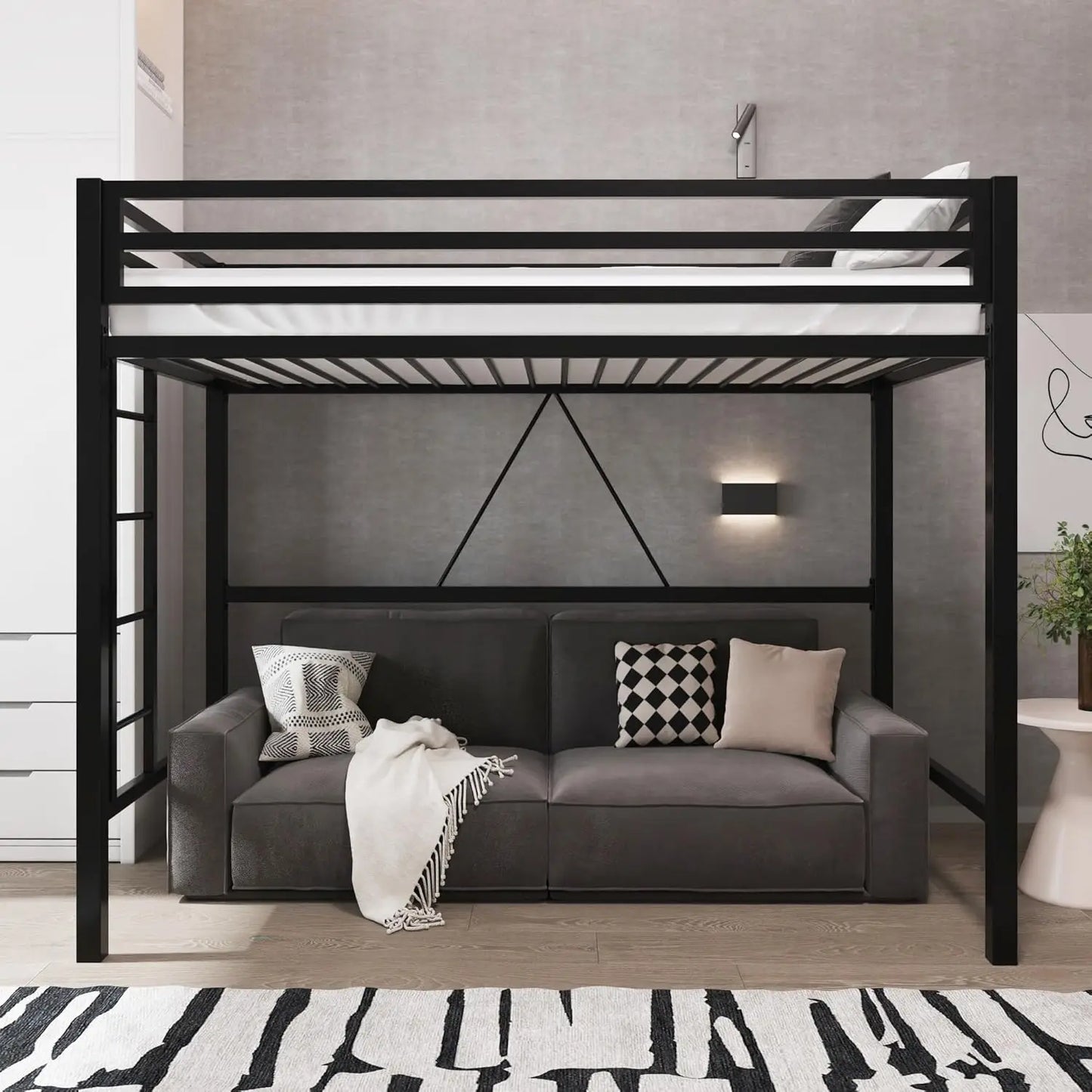 Metal Loft Bed With Guardrail And Ladder For Small Spaces