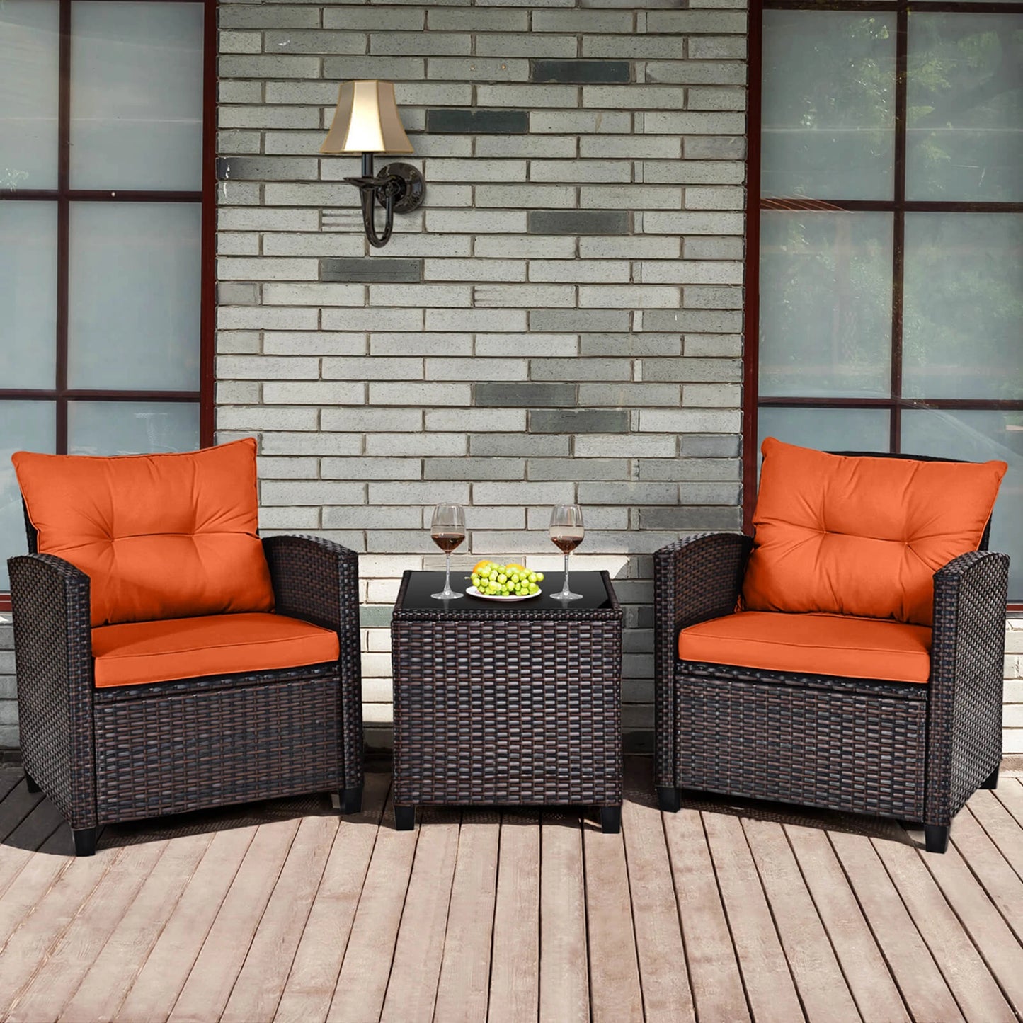 HOMASIS Patio Rattan Furniture Set Cushioned Conversation Set