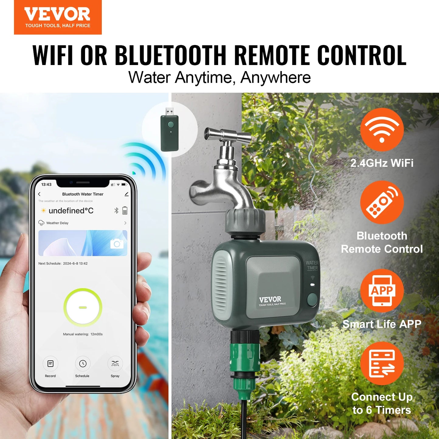SucceBuy WiFi Sprinkler Timer For Yard Watering With Single Or Dual Outlet App And Voice Control IPX6 Hose Faucet Timer