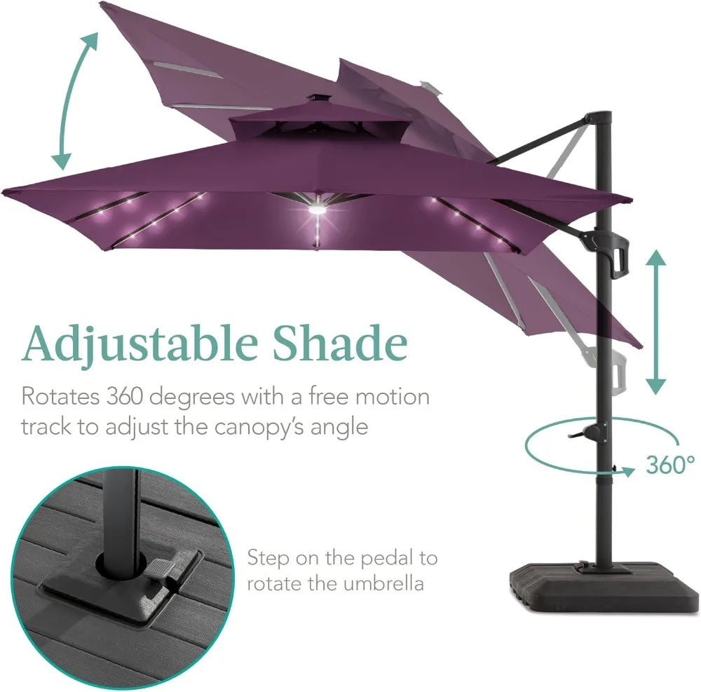 NONECN Cantilever Patio Umbrella With Base And Solar LED Lights