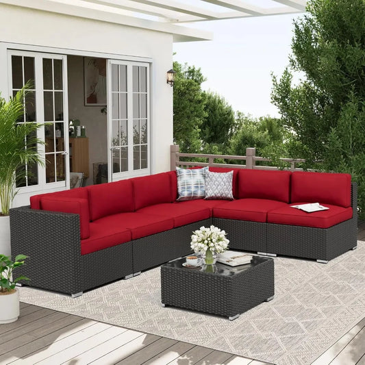 7 Piece Outdoor Patio Furniture Set Rattan Wicker Glass Table