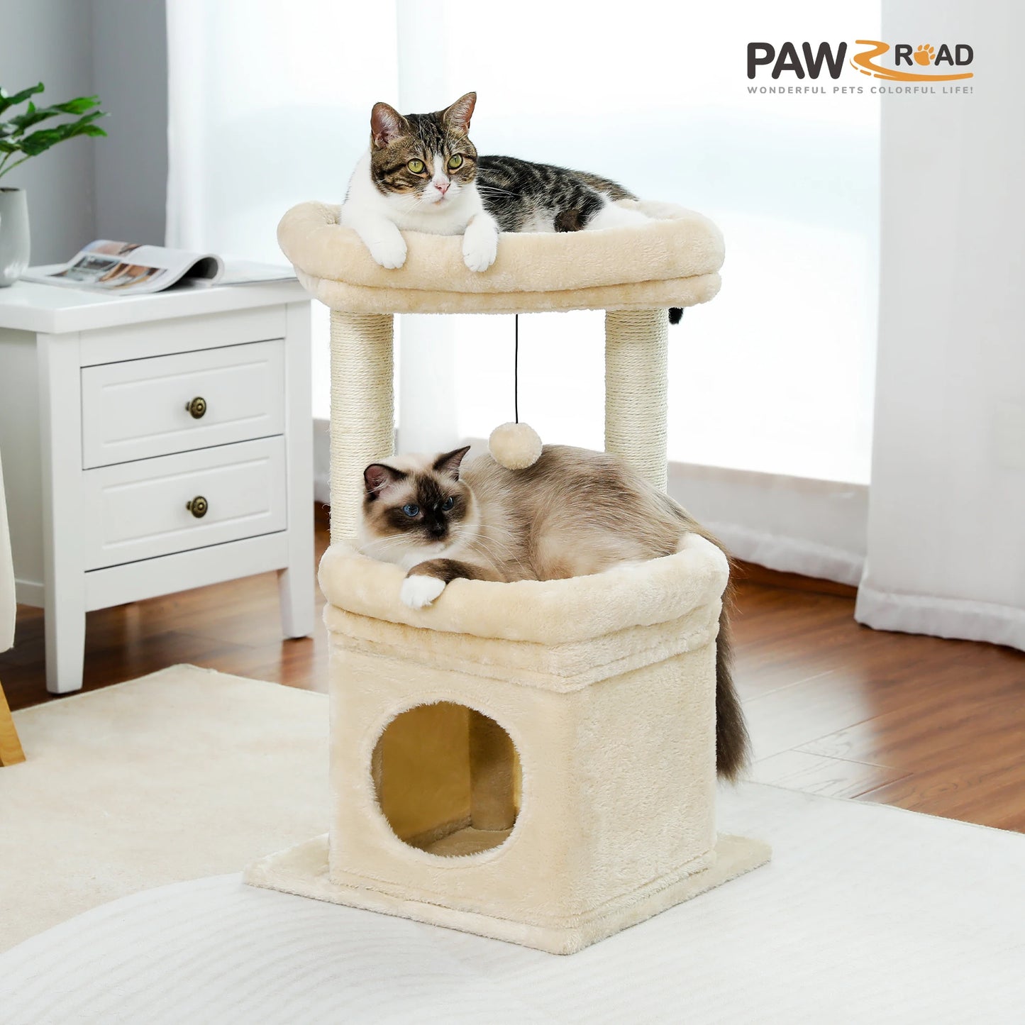 PEQULTI Cat Tree With Natural Sisal Scratching Post And Condo