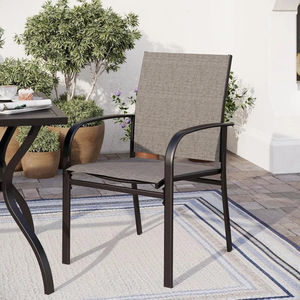 Patio Dining Set For Four 37 Inch Square Table Umbrella Hole Brown Bamboo Chairs