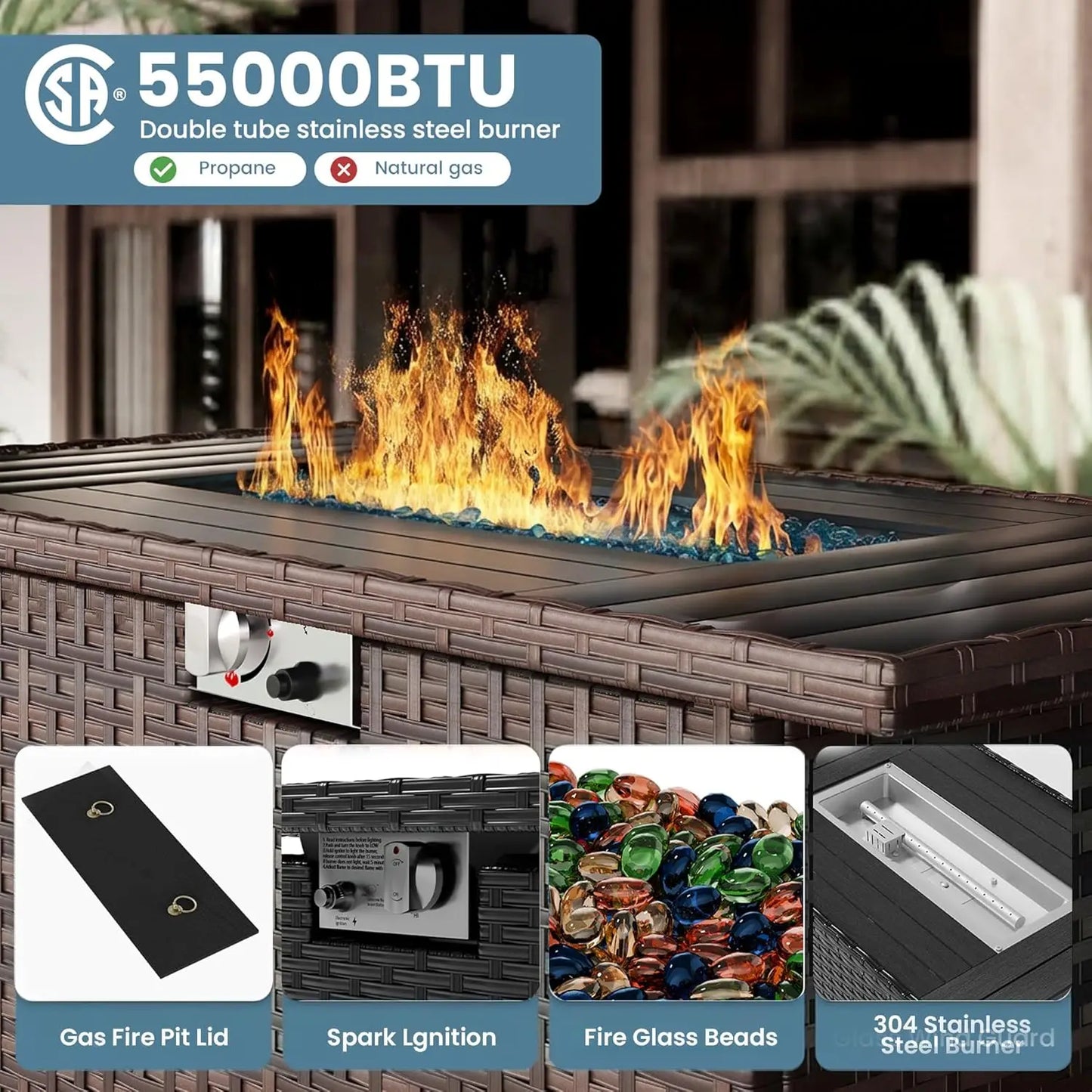 XIAOLANG 7-Piece Outdoor Patio Furniture Set With Fire Pit Table